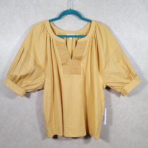 12148 Chico's golden yellow smocked puff sleeve blouse 3 XL NWT